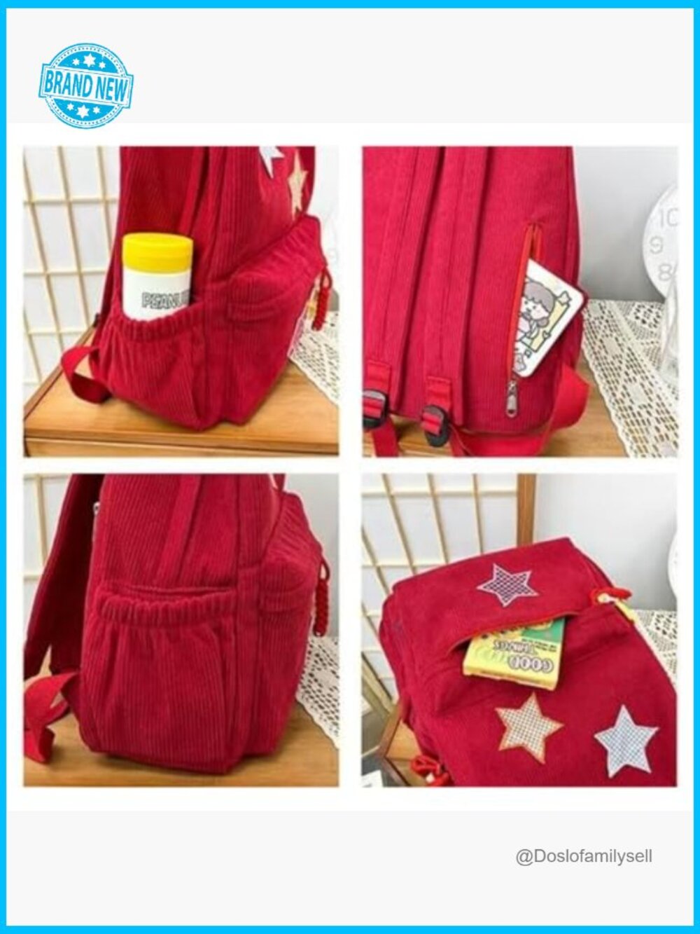 Corduroy Star Backpack Y2K Preppy Aesthetic College Laptop Backpack Adjustable - Picture 3 of 6